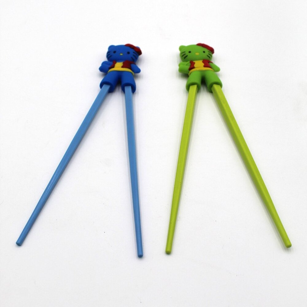 Lot of 2 Green & Blue Hello Kitty Beginners Learning Chopsticks Perfect for Kids